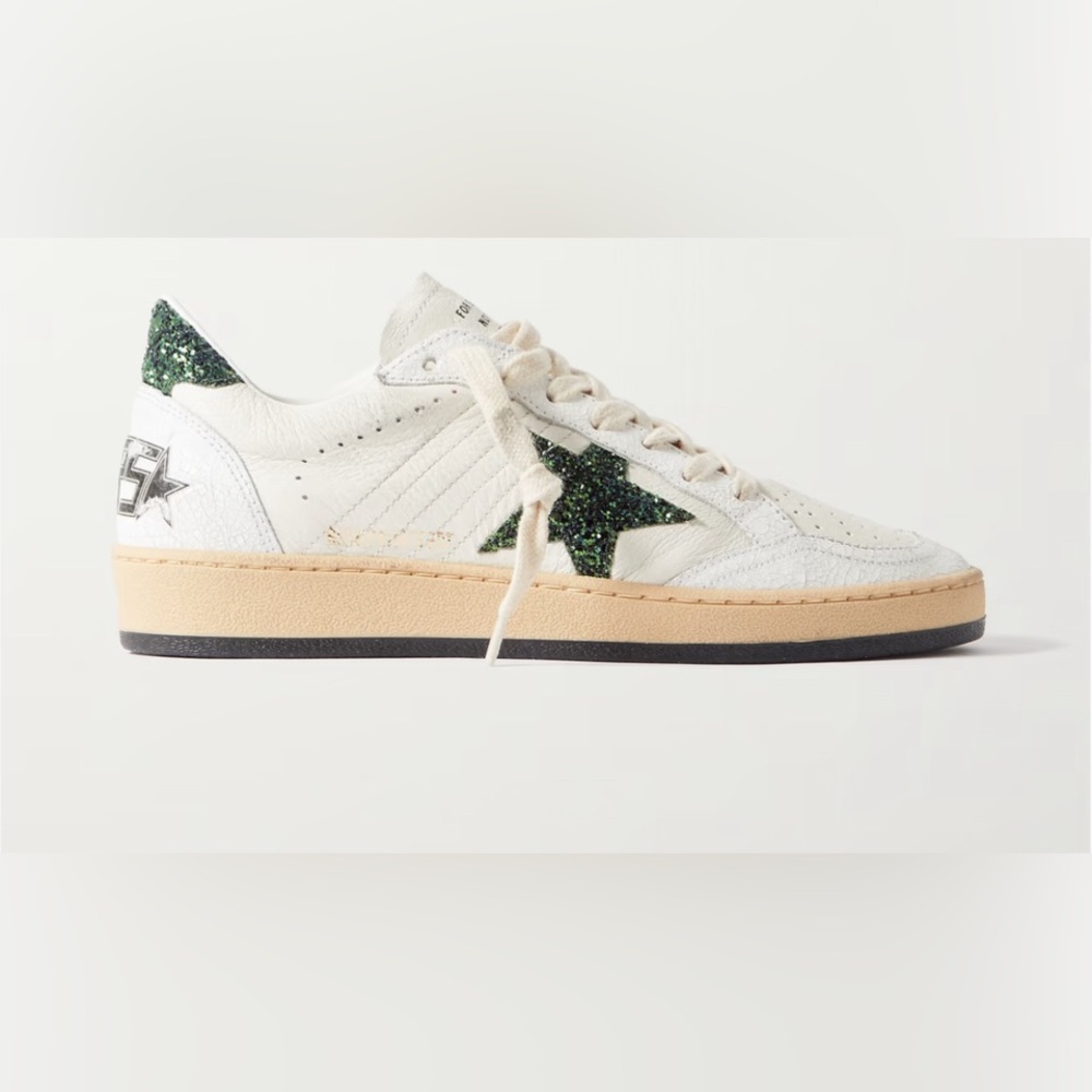 Golden Goose Ballstar glittered distressed leather sneakers